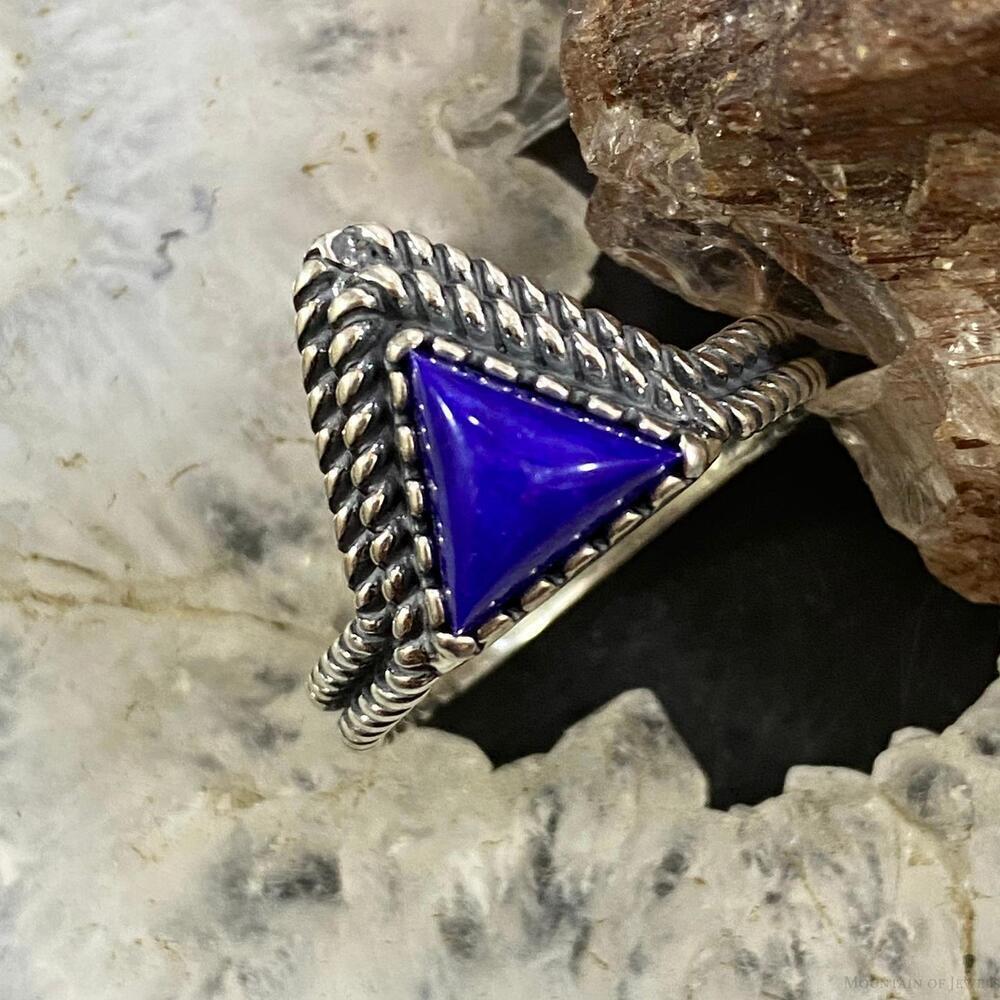 Carolyn Pollack Sterling Silver Triangle Lapis Lazuli Decorated Ring For Women